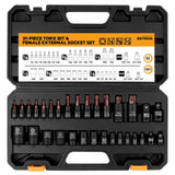 31-Piece Torx Bit Socket Set: 14 Star Bits T8-T70 & 13 E-Torx Sockets E4-E24, Premium CR-V & S2 Alloy Steel, High Torque Laser Marked for Automotive Mechanic