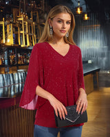 Timeson Womens Christmas Tops: Sparkly 3/4 Sleeve Night Out - Womens Blouses Dressy Casual - Fashion Fall Shirts Red Tunics Holiday Clothes Plus Size Date Outfits Fancy Festive Attire Loose Fit XL