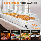 WILPREP 10-Pan Commercial Food Warmer with Sneeze Guard, Ten 1/2 Pans, 1500W Countertop Electric Warmer, 86-185°F Adjustable Temp Control, Stainless Steel Buffet Bain Marie
