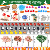 HIYZI 100 Pcs Fairy Garden Accessories Miniatures Figures Kit Micro Landscape Terrarium Ornaments Resin Mushroom Animal Fake Pond Lawn Bridge Garden Decoration