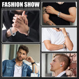 Yinkin 6 Pcs Men Jewelry Set Hip Hop Diamond Chain Bracelet Set, Silver