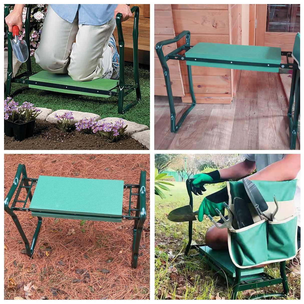 FozsKeylf Garden Kneeler and Seat, Soft EVA Kneeling Pad Stool with Tool Pouch, Heavy Duty Foldable Gardener Stool, Green