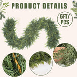 6 Ft Christmas Cedar Garland, Realistic Faux Pine Garlands, Green Artificial Greenery Garland for Winter Home, Mantle, Fireplace, Indoor, Outdoor Christmas Decorations (1Pcs)