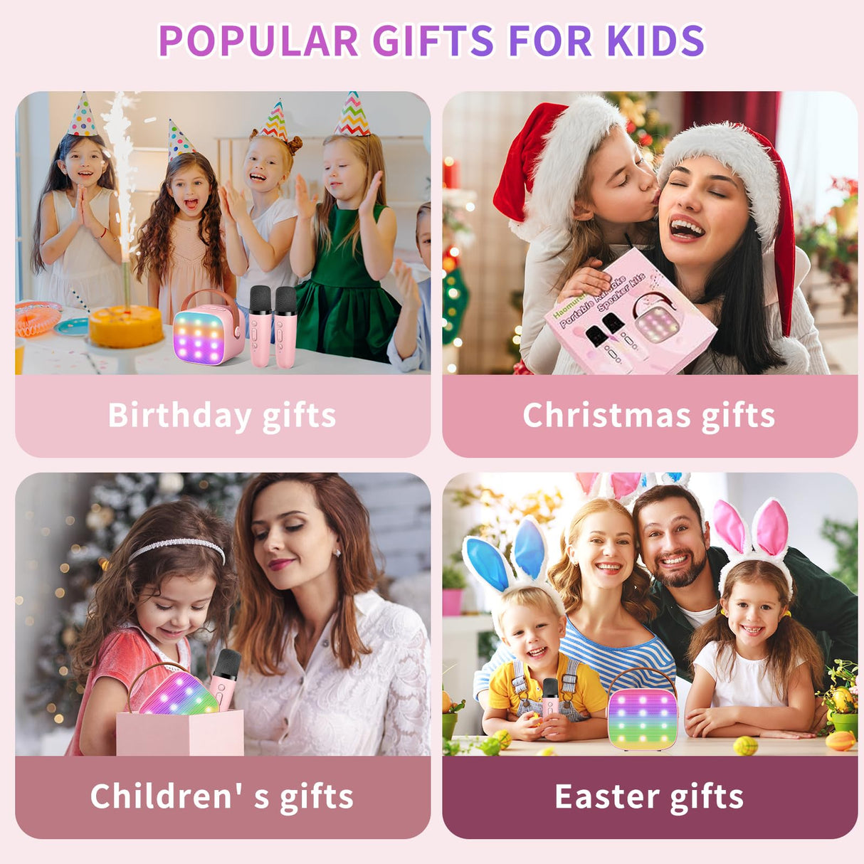 Mini Karaoke Machine Kids Microphone, Haomuren Portable Bluetooth Karaoke Speaker with 2 Wireless Microphones and LED Lights, Christmas Birthday Party Gifts for Kids & Adults