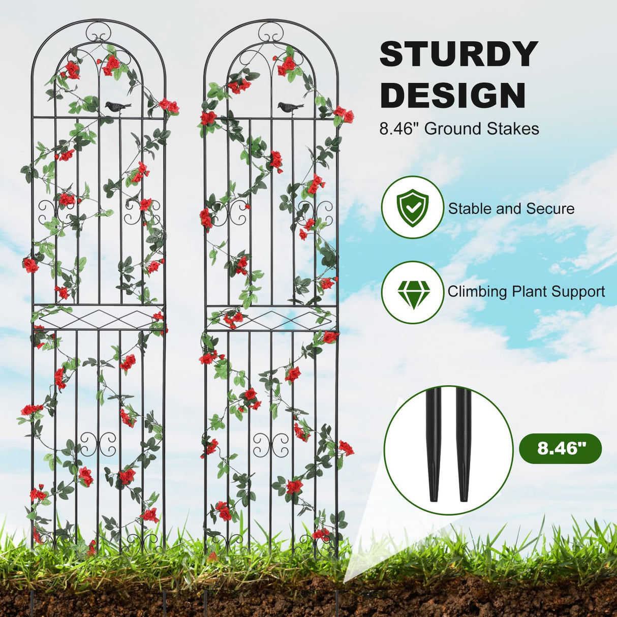 Macteyia 2 Pack 86.7" H x 19.7" W Metal Garden Trellis with Black Coating, Wire Lattice Grid Panel for Climbing Plants Outdoor Roses Vine Cucumbers Vegetables Flower Support (86.7" H, 2 Pack)