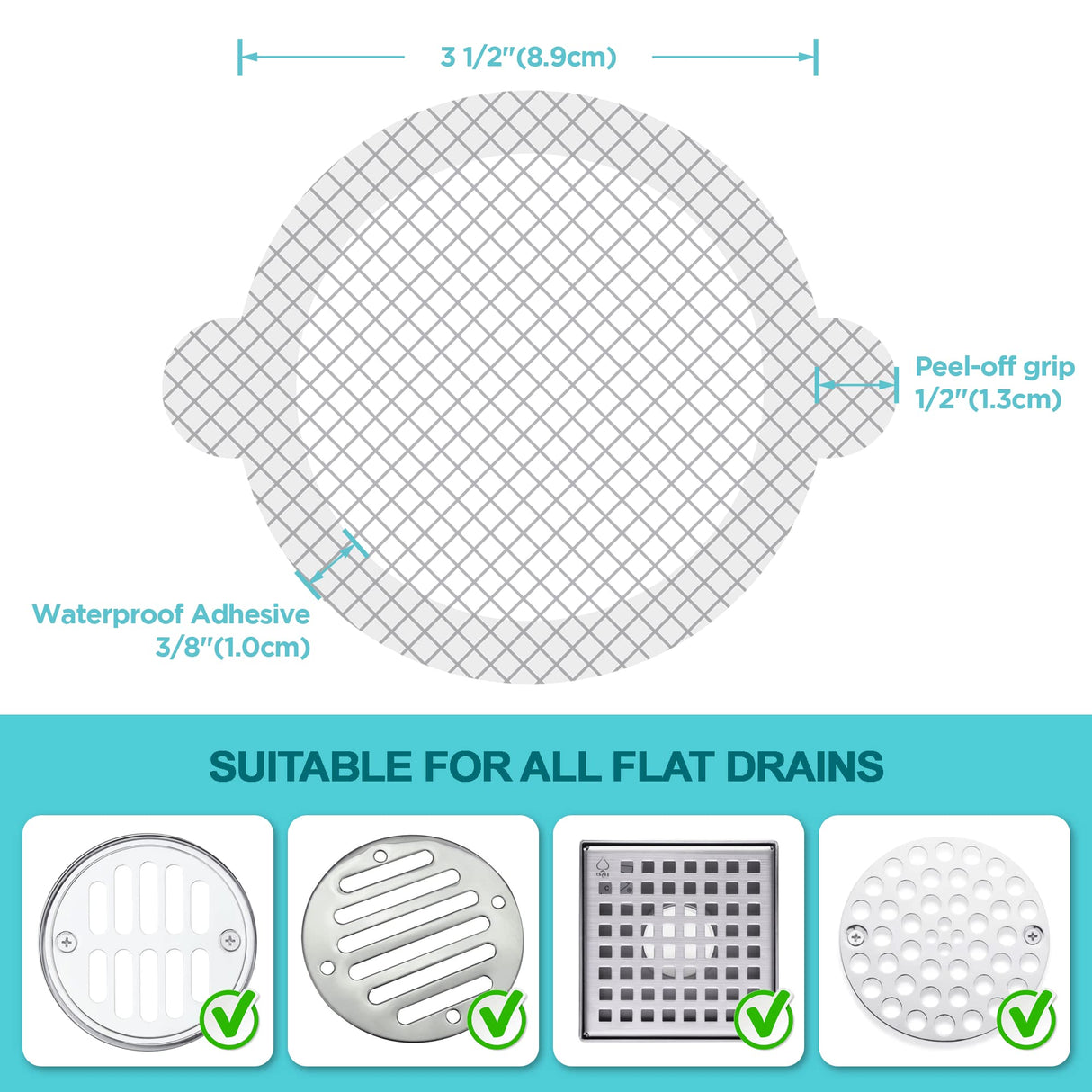 50 Pack Disposable Shower Drain Hair Catcher Mesh Stickers - Peel & Stick Drain Strainers to Prevent Clogs, Strong Waterproof Adhesive, Mess-Free Disposable Drain Covers for Shower & Bathtub
