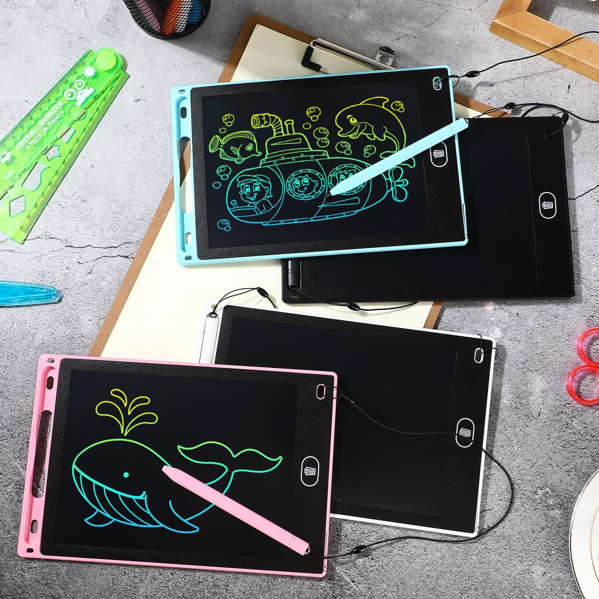 Tinlade 12 Pack LCD Writing Tablets for Kids, 8.5 Inch Erasable Doodle Boards Portable Electronic Drawing Pads, Learning Bulk Toys Gifts for Christmas School(Pink, Light Blue, White, Black)