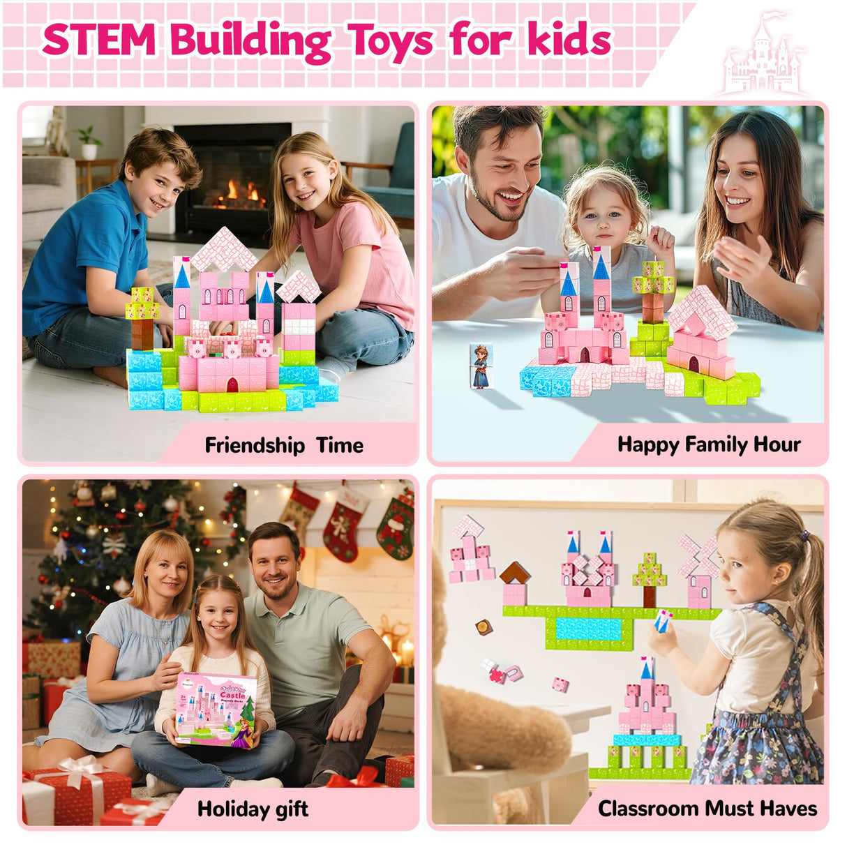 Hiwawind 64 Pcs Magnetic Blocks-Princess Castle Collection World,Magnetic Building Blocks for 3+ Year Old Boys & Girls, Creative STEM Sensory Toys,Christmas Birthday Gifts for Kids Ages 3-8