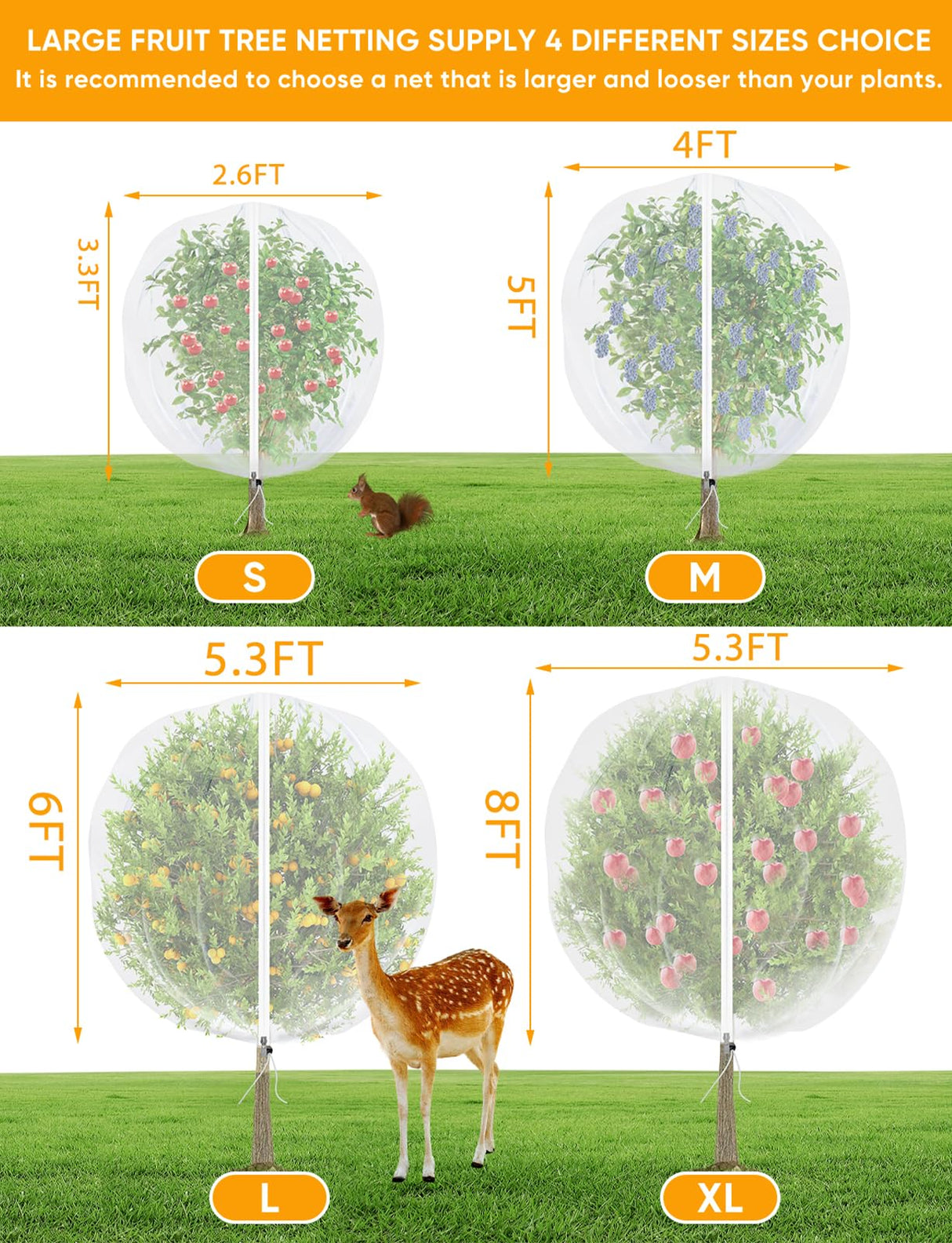 VITI Fruit Tree Netting for Cicadas - with 2Pcs 8Ftx5.3Ft Zipper&Drawstring Protection for Your Fruit Trees Garden Bird Netting Covers Blueberry Bush Tomato Bug Plant Protection Cherry Apple Tree