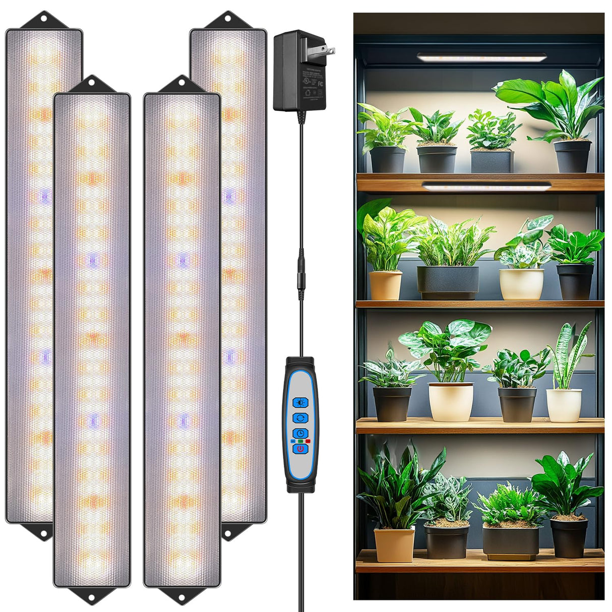Wolezek Grow Light Strips for Indoor Plants, 420 LEDs Full Spectrum Plant Light for Indoor Growing with 6/12/16H Auto Timer, Grow Lamp Bar for Seedling Succulent, 13.8 Inches, 4 Pack