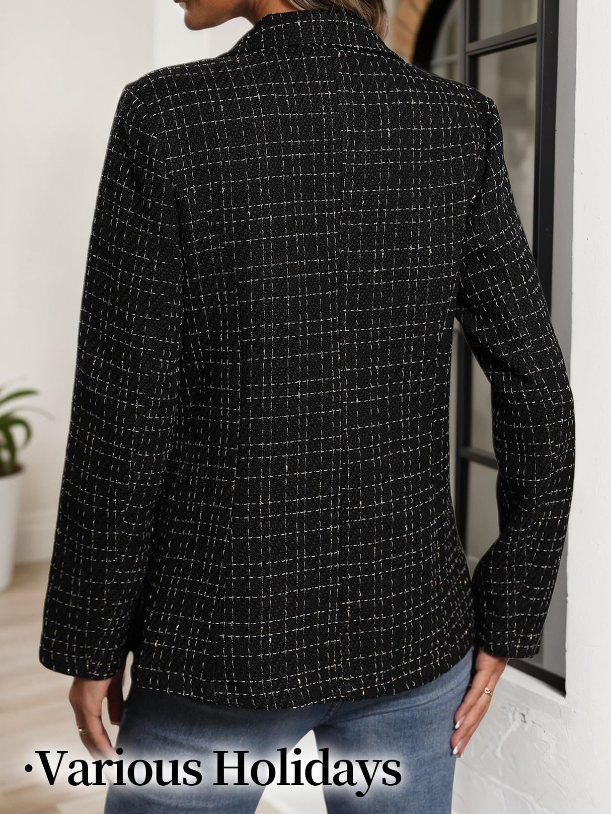 Mina Self Tweed Blazers Jacket for Women 2025 Winter Christmas Party Nye New Years Eve Clothes Outfits Black Cute Ladies Casual Chamarras para Mujer Womens Lightweight Women's Jackets