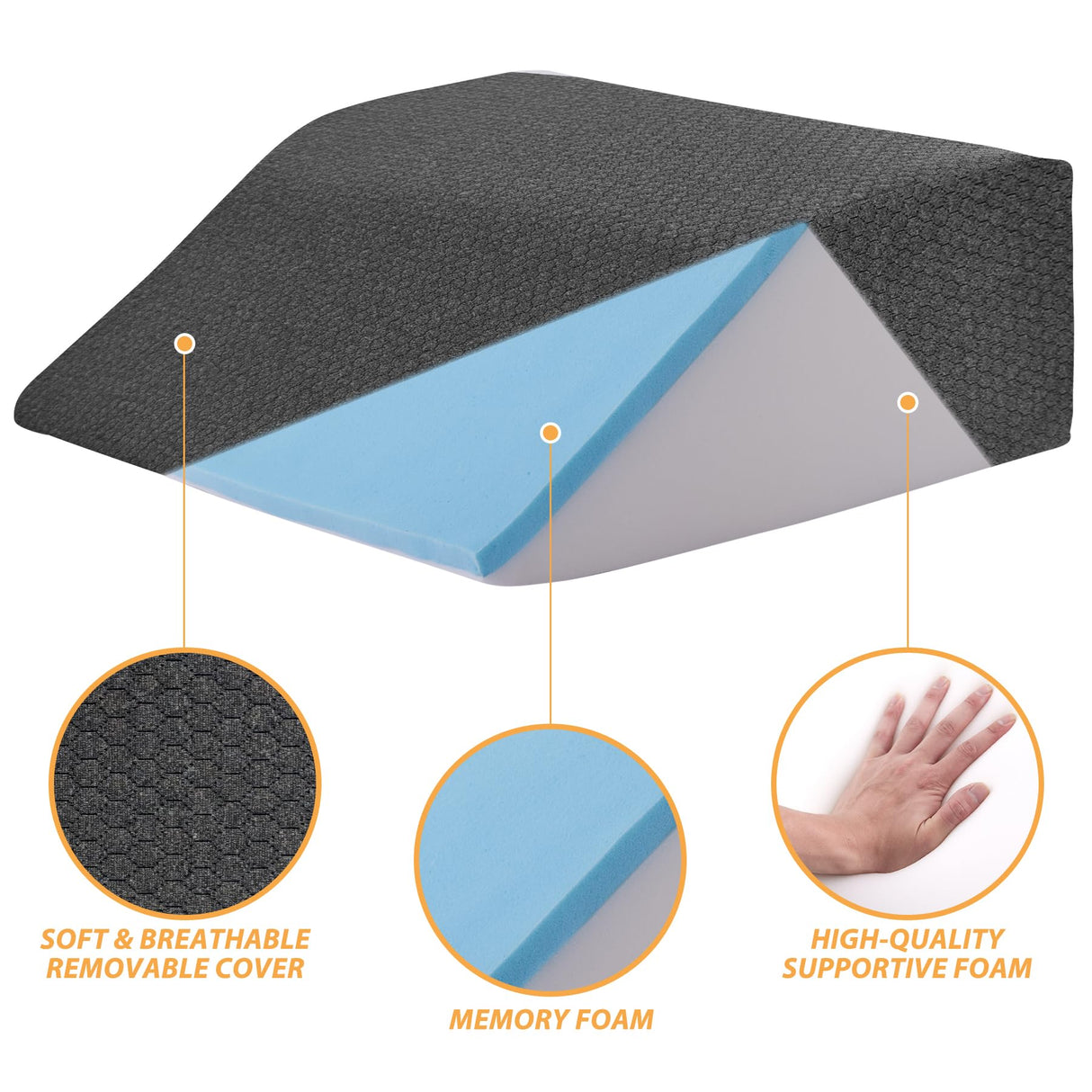 Bedluxe Leg Elevation Pillows, Leg Pillows for Sleeping, Cooling Gel Memory Foam Top, Wedge Pillow for Legs, Leg Wedges for Circulation, Swelling, After Surgery - Removable Cover (10 Inch, Black)