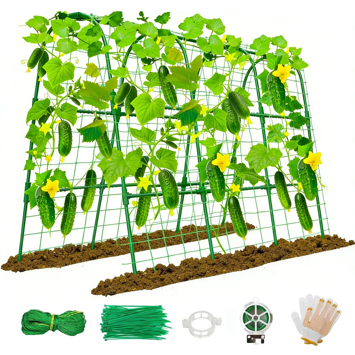 Cucumber Trellis for Raised Bed, U-Shape Garden Trellis 47.2" Tall, Heavy Duty Metal Arch Trellis for Climbing Vegetables, Rustproof Plant Support for Tomato Pea Bean (Upgraded Connector)