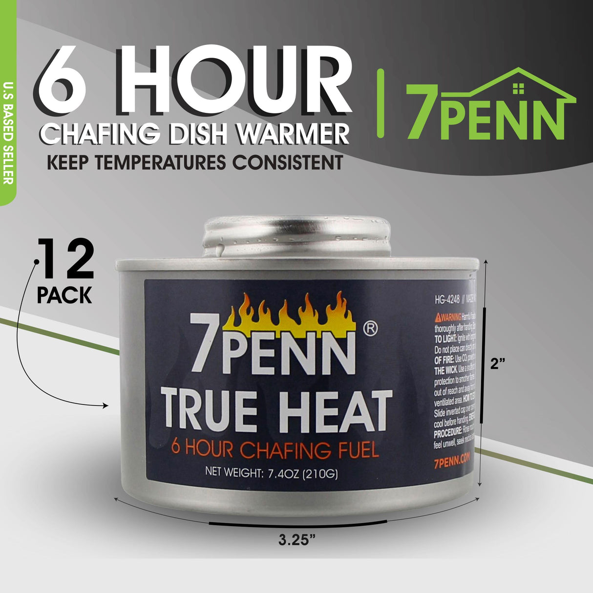 7Penn Buffet Food Warmers for Parties, 12 Pack - 6 Hour Chafing Dish Fuel Cans Catering Food Warmers Buffet Heating Food Warmer Party Canned Heat Burner with Bonus Lid Openers
