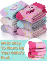 EBMORE Girls Kids Toddler Fluffy Socks Grips Non Slip Slipper Socks Warm Winter Cosy Hospital Gifts Socks Stocking Fillers 6 Pairs(Unicorn,4-7 Y)