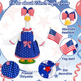 JcHrmers 4th of July Porch Goose Outfit 23 Inch Patriotic Goose Outfits Goose Stars Stripes Dress with Big Poofy Bow American Flag Fits for Independence Day USA 250th Anniversary Festival Decor