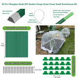 Garden Hoops Grow Tunnel, 6 Sets 8ft Rust-Proof Fiberglass Frame, 36pcs