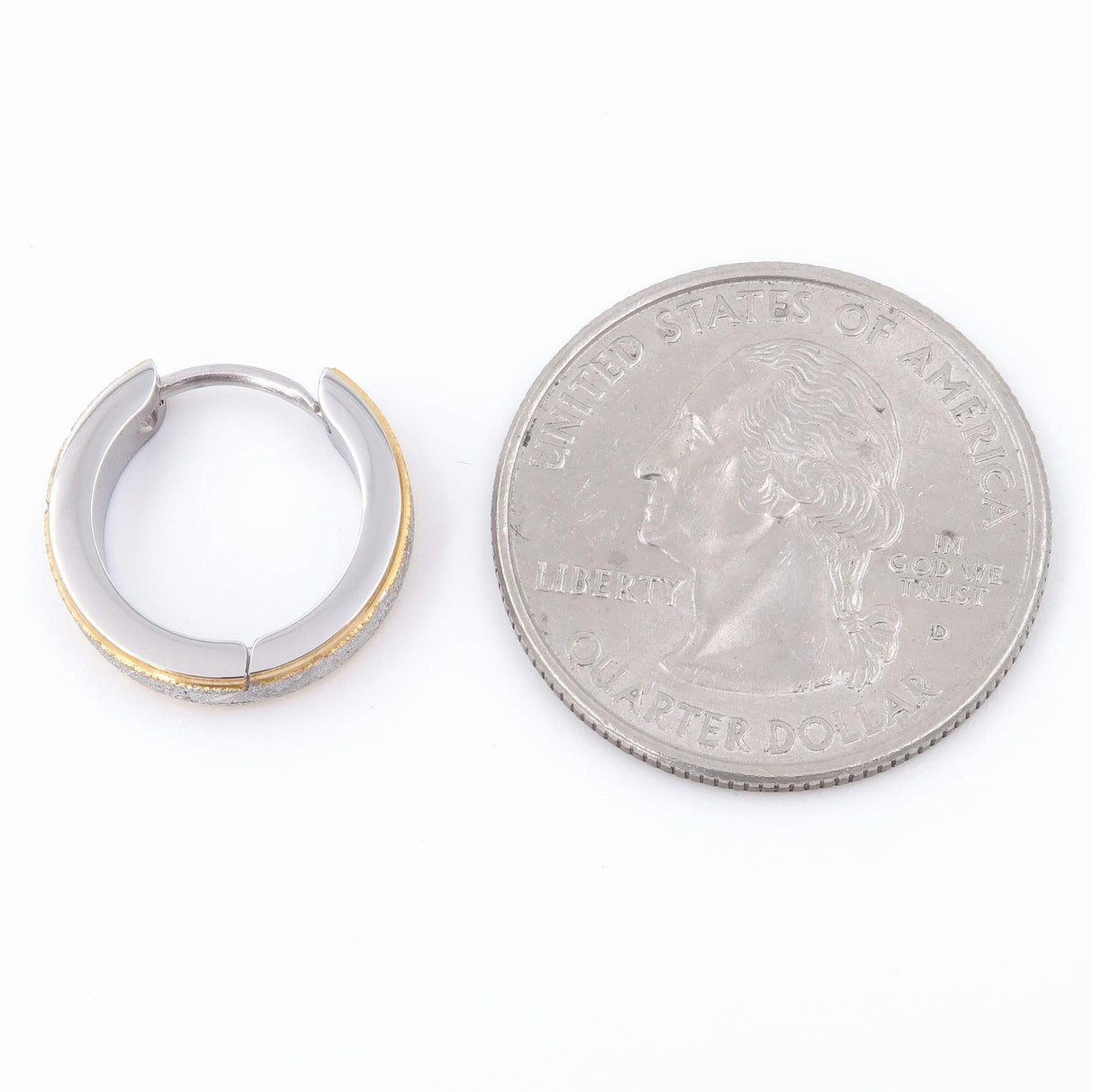 Stainless Steel Mens Hoop Earrings Stripe Gold-tone Color Bevel Edge 16mm