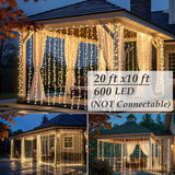 Solhice LED Curtain Lights Outdoor 20ft x10ft, 600 LED Plug in Hanging Christmas String Lights Indoor Bedroom, Twinkle Light Backdrop for Outside Wedding Decor, Warm White (Not Connectable)