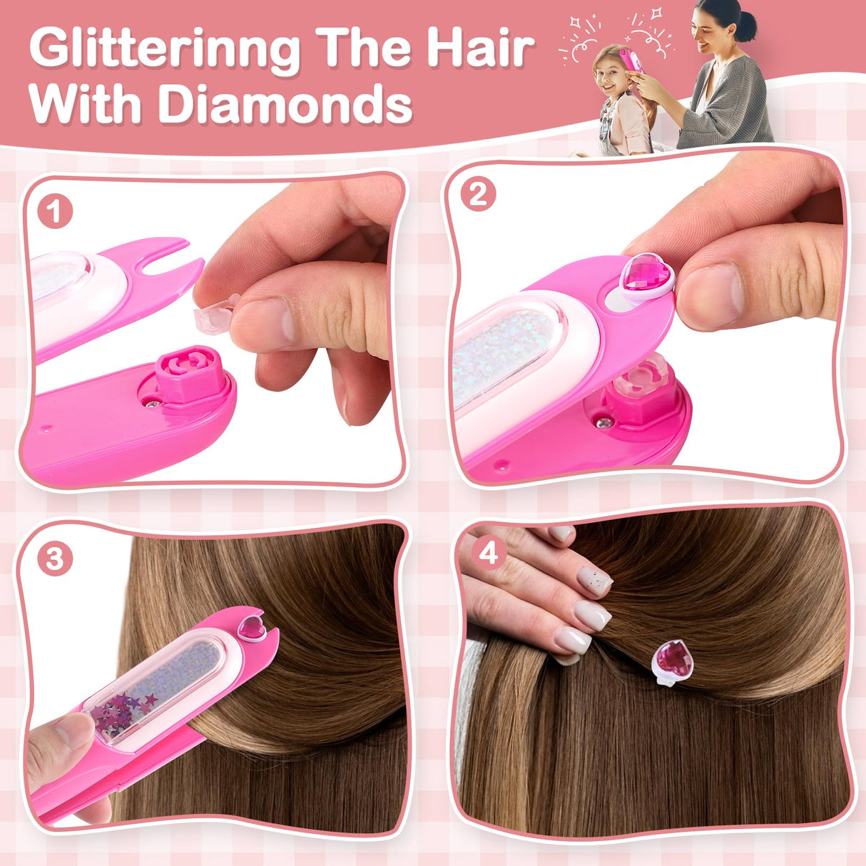 Yoloflix Hair Gem Stamper Kit,Bling Hair Jewels for Girls, Hair Styling Tool with Reusable Shining Diamonds, Christmas Birthday Arts & Crafts Gift for 5-12 Year Old Girl