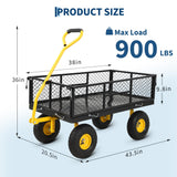 900 Lbs Heavy Duty Steel Garden Cart, Garden Wagon Cart on Wheels, Outdoor Metal Yard Utility Wagon Carts with and Mesh Removable Sides(Convert to Flatbed) and 180°Rotating Handle,Black