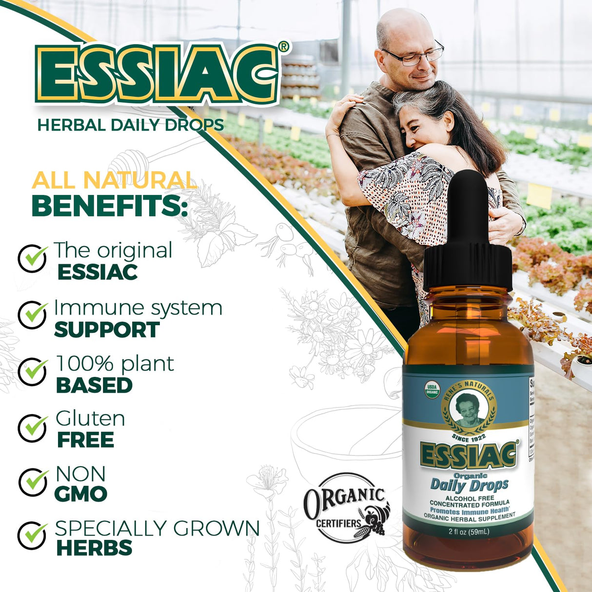Essiac Original Tea USDA Organic Daily Drops for Enhanced Lymphatic Drainage and Immune Support | Alcohol Free Concentrated Formula | 2oz (59ml)