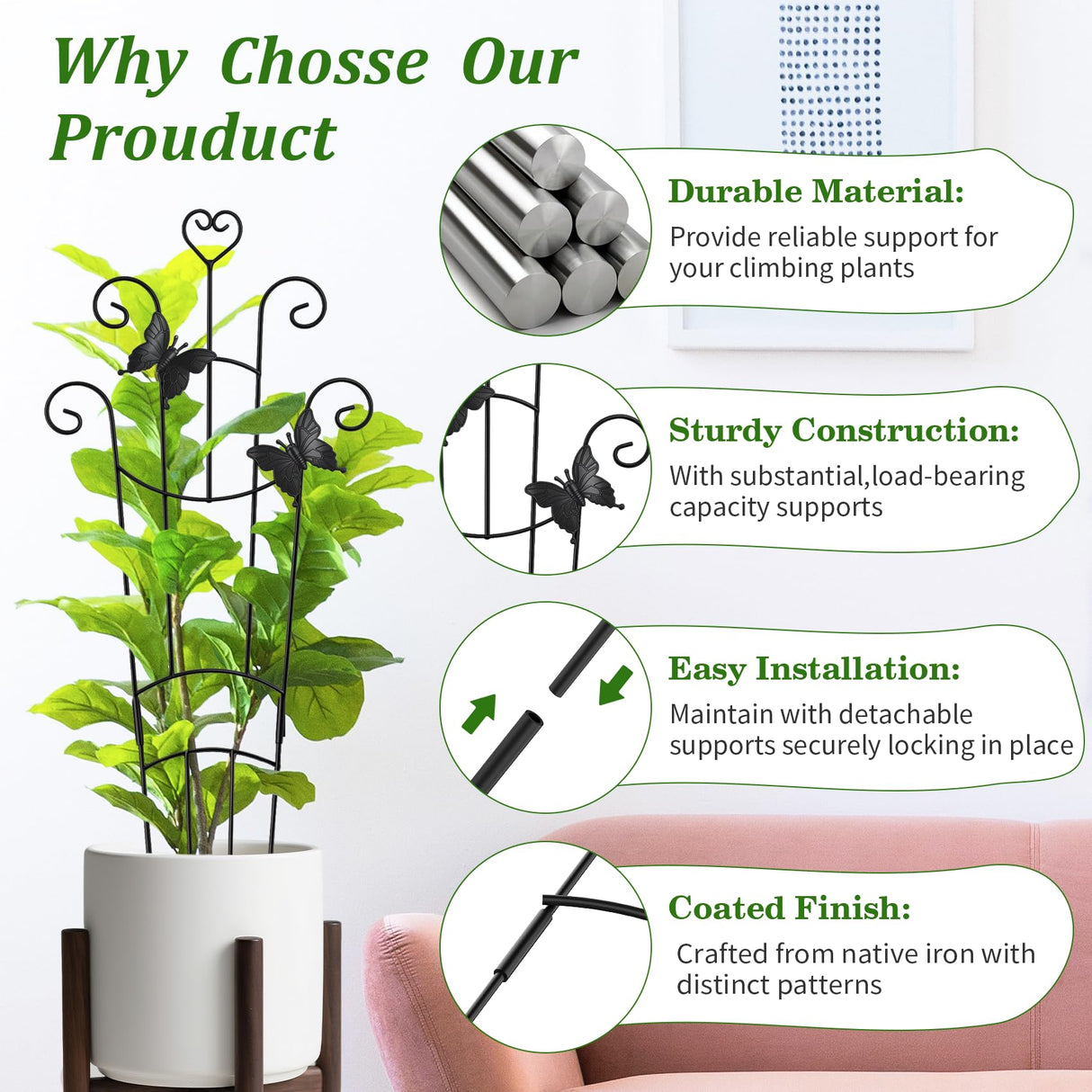 Plant Trellis for Climbing Plants Indoor Outdoor,2 Pack 33 Inch Expandable Metal Trellis for Potted Plants,Flowers Vine Ivy,Sturdy Climbing Plant Support for Indoor & Outdoor Houseplants with Ties