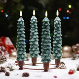Stmarry 4 PCS Flameless Christmas Tree Candles with Remote, Snow Covered Real Wax Flameless Taper Candles 9.65 Inch, LED Candlesticks Battery Operated with 3D Flickering Flame, Christmas Candles Decor