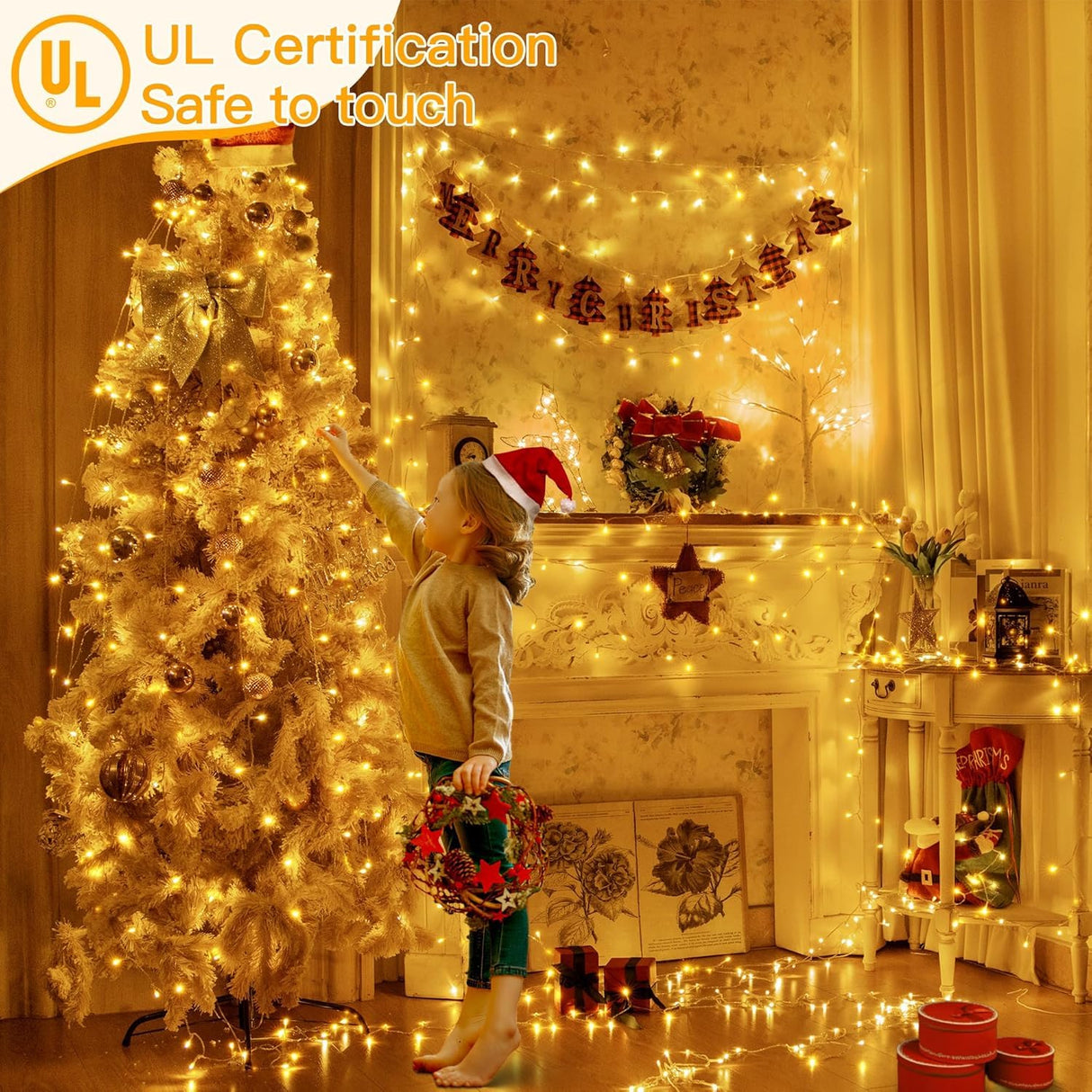 Ollny Christmas Lights Outdoor 400LED 131FT, Warm White Fairy Lights with Remote 3 Timer, Plug in 8 Modes String Lights for Bedroom Indoor Outside House Party Xmas Decorations