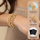 Yoosteel Gold Beaded Bracelets Set for Women Teen Girls - 14k Gold-Plated Dainty Beaded Cross Pearl Bracelet for Women Teenage Girl Gifts Stackable Jewelry Gifts 6 Pcs