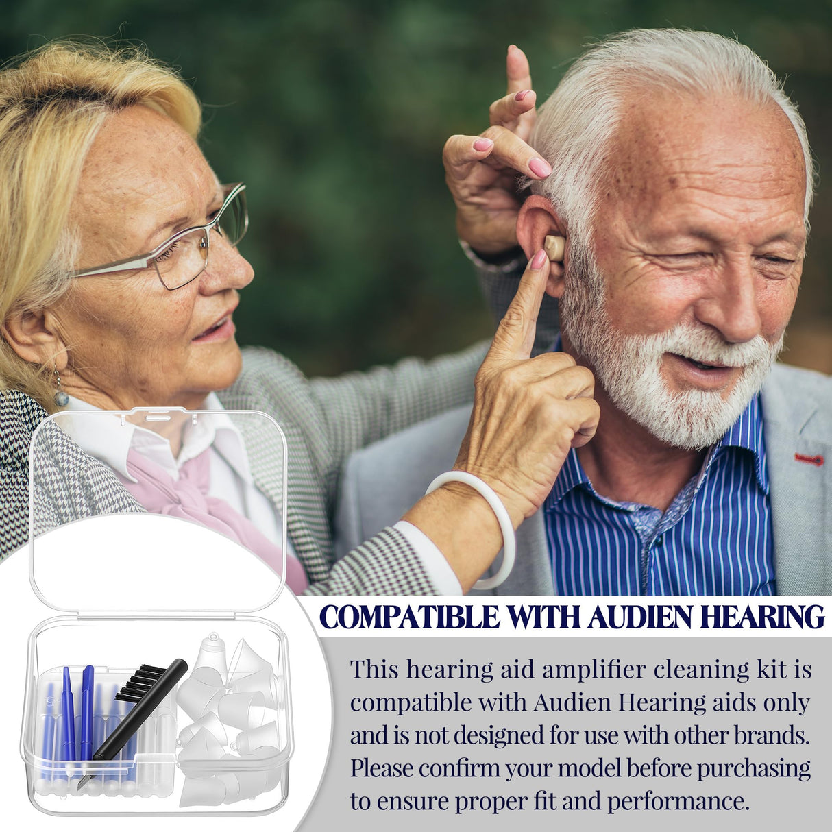 Wovnet Hearing Amplifier Cleaning Tools, Compatible with Audien Hearing Aid Kit Includes 6 Sizes Silicone Dome, Cleaning Brush with Screwdriver Wax Guards Filter and Carrying Case(11 Pcs)