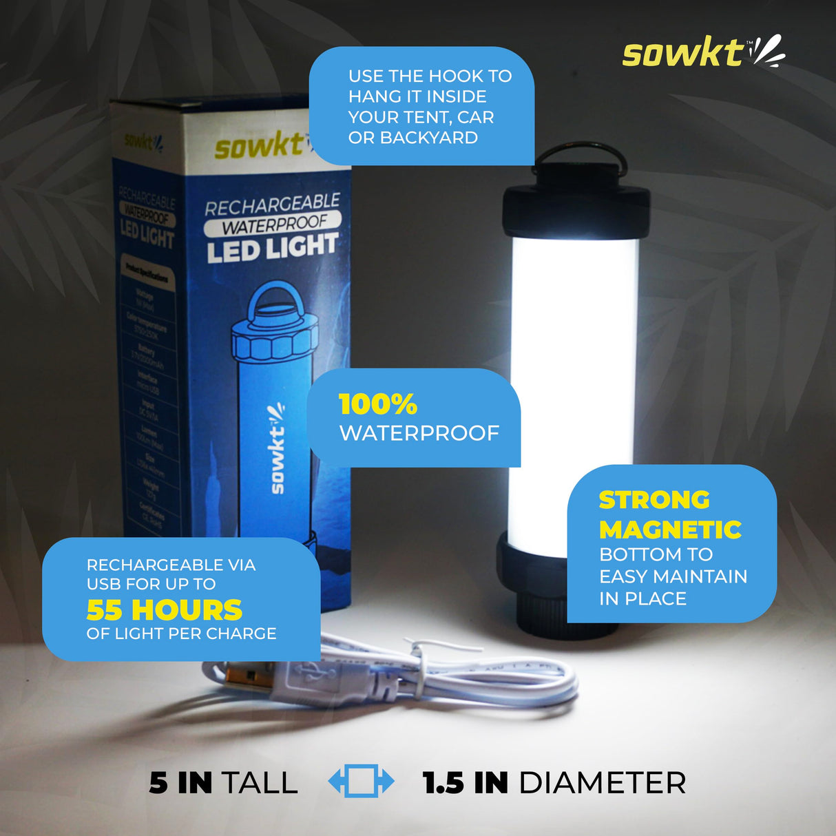 SOWKT® Waterproof Cooler Light - 55 Hours of Light on One Charge Rechargeable LED Light - Cooler Accessories Compatible with YETI, RTIC, ORCA, and More! Great for Camping, Fishing, Parties & Hunting!