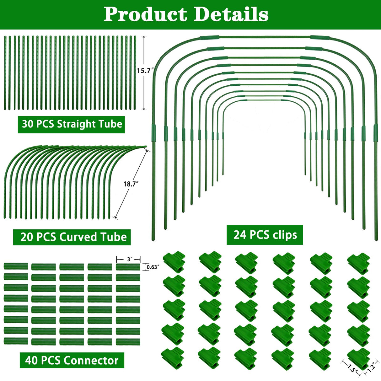 10 Sets 41.3"x32" Greenhouse Hoops Grow Tunnel for Raised Beds,Durable Rust-Free Removable Row Cover Hoops for Garden Netting DIY Kits with 30 Clips,Garden Hoops for Outdoor Vegetables Climbing Plant
