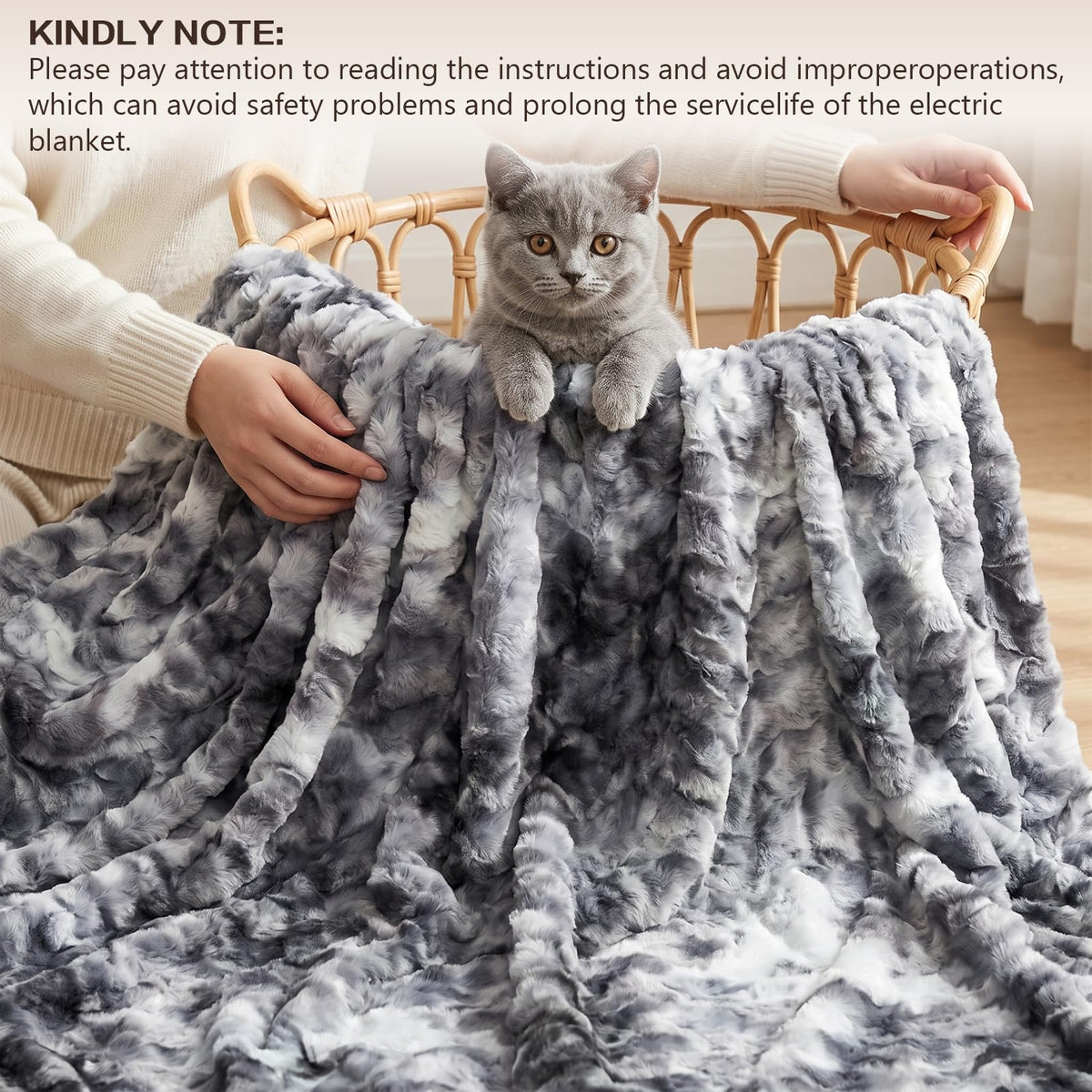 Electric Heated Blanket Throw Size 50"x60", Soft Sherpa Faux Fur Heating Blanket with 10 Adjustable Heat Settings, Fast Heating, 1-8 Hour Timer Auto Shut Off & Overheat Protection & Machine Washable