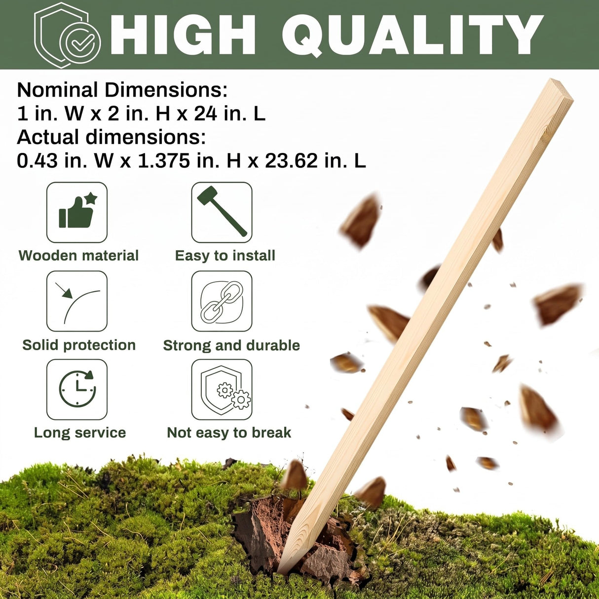 Colingmill 20 Pieces Wooden Garden Stakes 24 Inch Grade and Survey Stakes Wooden Garden and Sign Posts for Plant Support Silt Fence Yard Farm Survey Boundaries Baselines