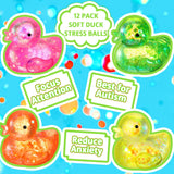 Meooeck 12 Pcs Duck Stress Relief Toys Stress Balls for Adult Mini Glitter Duck Squeeze Fun Fidget Toys Animal Balls Cute for Birthday Party Office Christmas Stocking Stuffer Gift ADHD Autism Anxiety