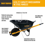 True Temper Wheelbarrow with Pneumatic Tire and Steel Handles, 6 Cu. Ft