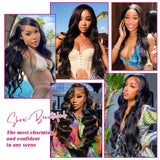 30 Inch Body Wave 13x6 HD Lace Front Wigs Human Hair 200 Density 12A 100% Virgin Frontal Wigs Human Hair 13x6 Body Wave Glueless Wig for Women Pre Plucked Bleached Knots with Baby Hair Natural Black