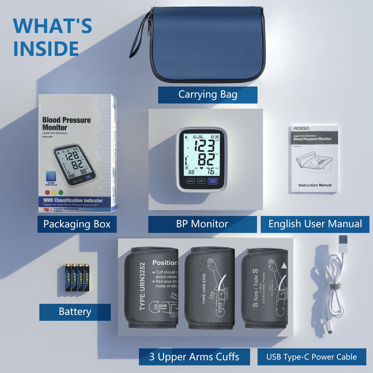 Blood Pressure Machine Upper Arm, 3 Size Cuffs, Small 7"-9", Medium/Large 9"-17" and Extra Large XL Cuff 13"-21", Accurate Automatic Digital BP Cuff Home Use, Large Backlit BP Monitor 3-User 1500 Mem