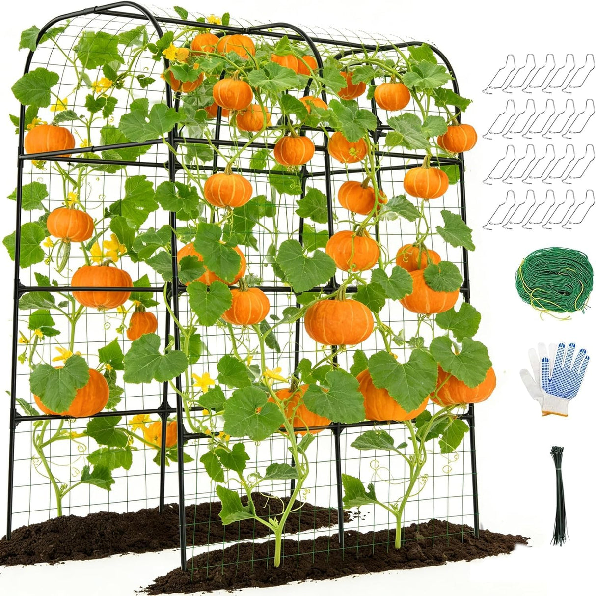 whiffee 7.3FT Cucumber Trellis for Raised Bed, Garden Arch Trellis with Net