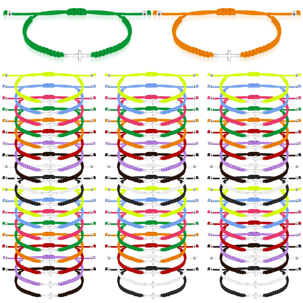 Junkin 50 Pcs Cross Bracelet Bulk Christian Gift,Bright Color
