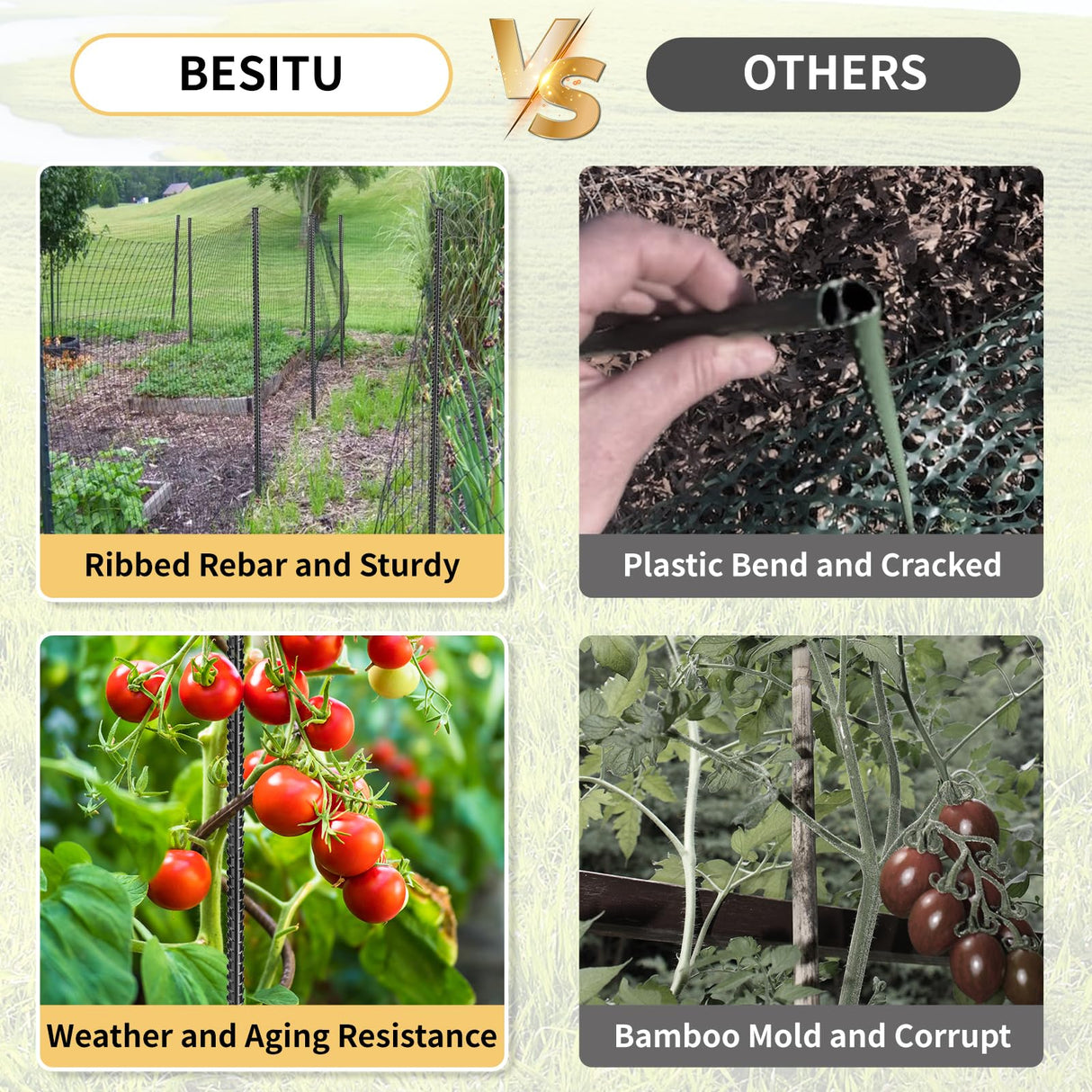 Besitu Rebar Stakes 48 inches 16-Pack Concrete Form Stakes Straight 3/8" Diameter Rebar Ground Metal Stakes for Landscaping, Securing Fence, Garden Plants Support, Survey Markers and Securing Trees