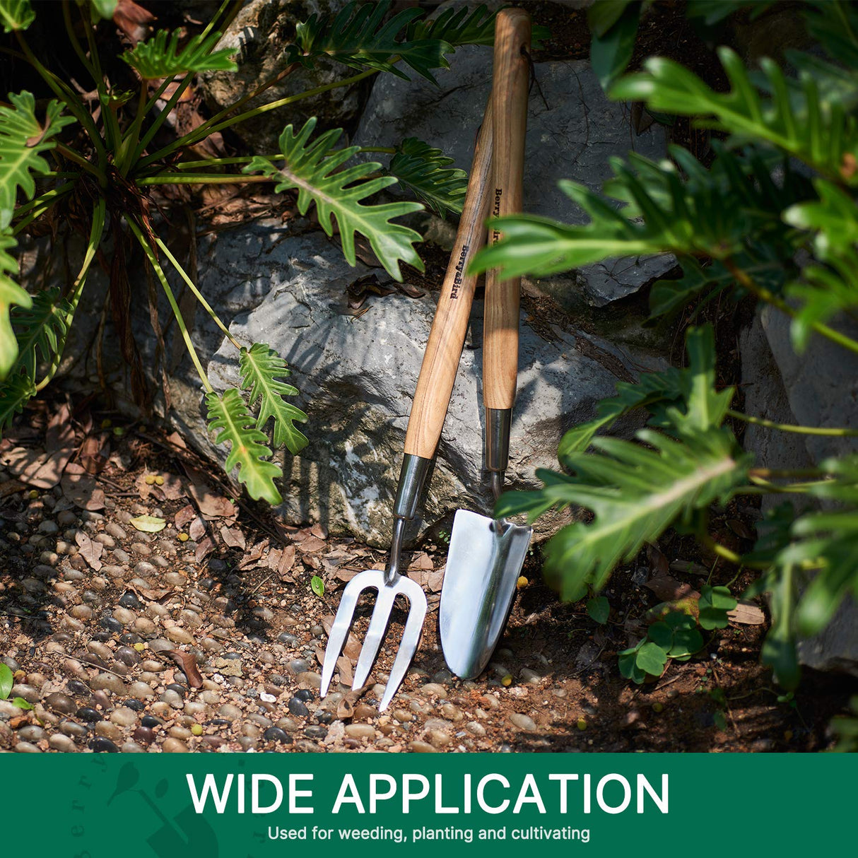 Berry&Bird Stainless Steel Gardening Trowel, 23.43in Ash Wooden Long Handle