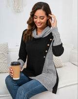 Miusey Cable Knit Sweater Lightweight Sweaters for Women Cozy Sweatshirts for Women Loose Fit for Holiday Christmas Black White Plaid L