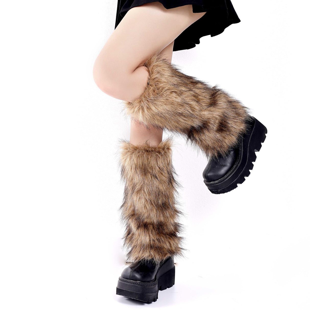OSPNIEEK Fur Leg Warmers, Furry Leg Warmers for Womens, Faux Fluffy Leg Warmer, Soft Fuzzy Leg Warmer Boot Cuffs Covers for Winter Warm, Christmas, Halloween, Cosplay Party (Brown)