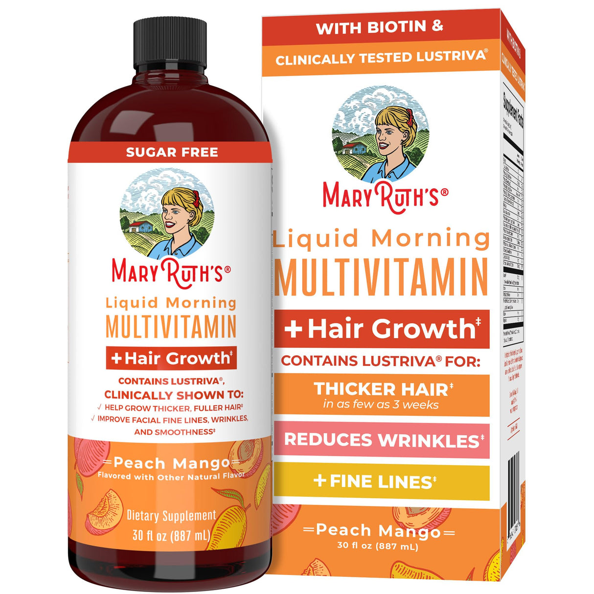 MaryRuth's Liquid Multivitamin + Hair Growth | Clinically Tested for Thicker Hair & Facial Wrinkles in Women | Biotin 10000mcg | Lustriva Hair Growth Supplements | Skin Care | Ages 18+ | 30 Fl Oz