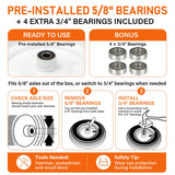 LotFancy 4.80/4.00-8 Tire and Wheel, 2 Pack 16 Inch Pneumatic Wheelbarrow Replacement Wheels, 5/8" Bearings, Adjustable 3" to 7" Centered Hub, for Wheelbarrows, Garden Carts, Yard Wagons