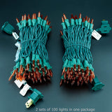 YULETIME 200 Orange Christmas Lights, Pack of 2 Sets 33 Feet 100 Count UL Certified Incandescent String Lights (Orange - Green Wire)