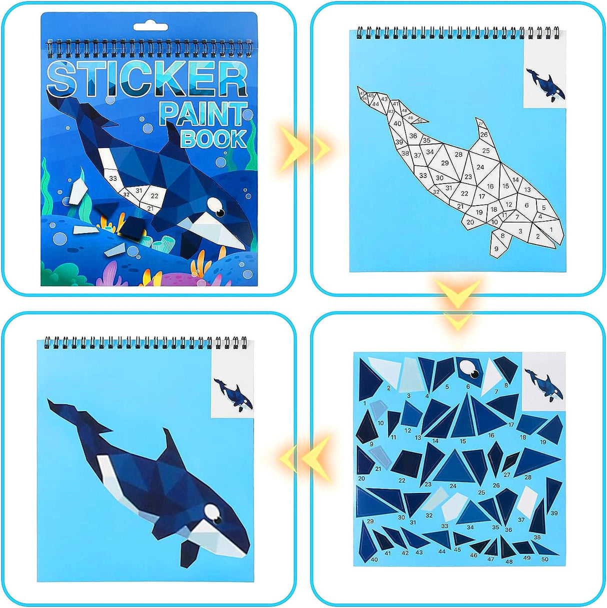 TPQKA Crafts for Kids Ages 4-8 Sticker Paint Books 6 Pack Number Sticker Books for Kids Girls Boys Halloween Christmas Party Favor, Road Plane Travel Activity Books