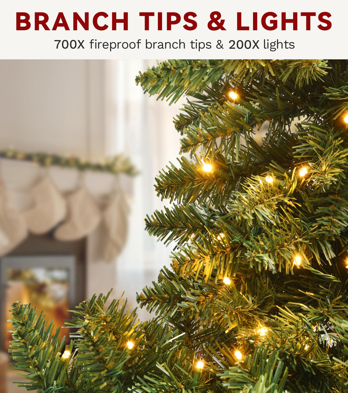 DWVO 7.5 FT Pre-Lit Slim Pencil Fraser Fir Artificial Christmas Tree with 350 Lights and 1000 Branch Tips, Green